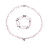 TIFFANY & CO., FLORET FLOURISHES, A DIAMOND AND CULTURED PEARL NECKLACE AND BRACELET