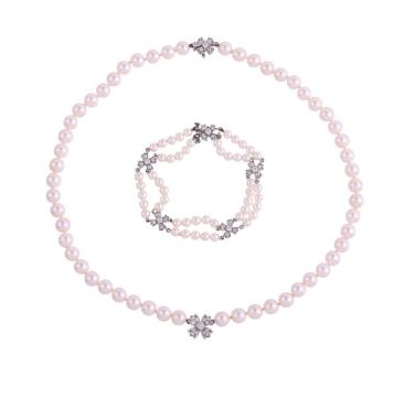 TIFFANY & CO., FLORET FLOURISHES, A DIAMOND AND CULTURED PEARL NECKLACE AND BRACELET