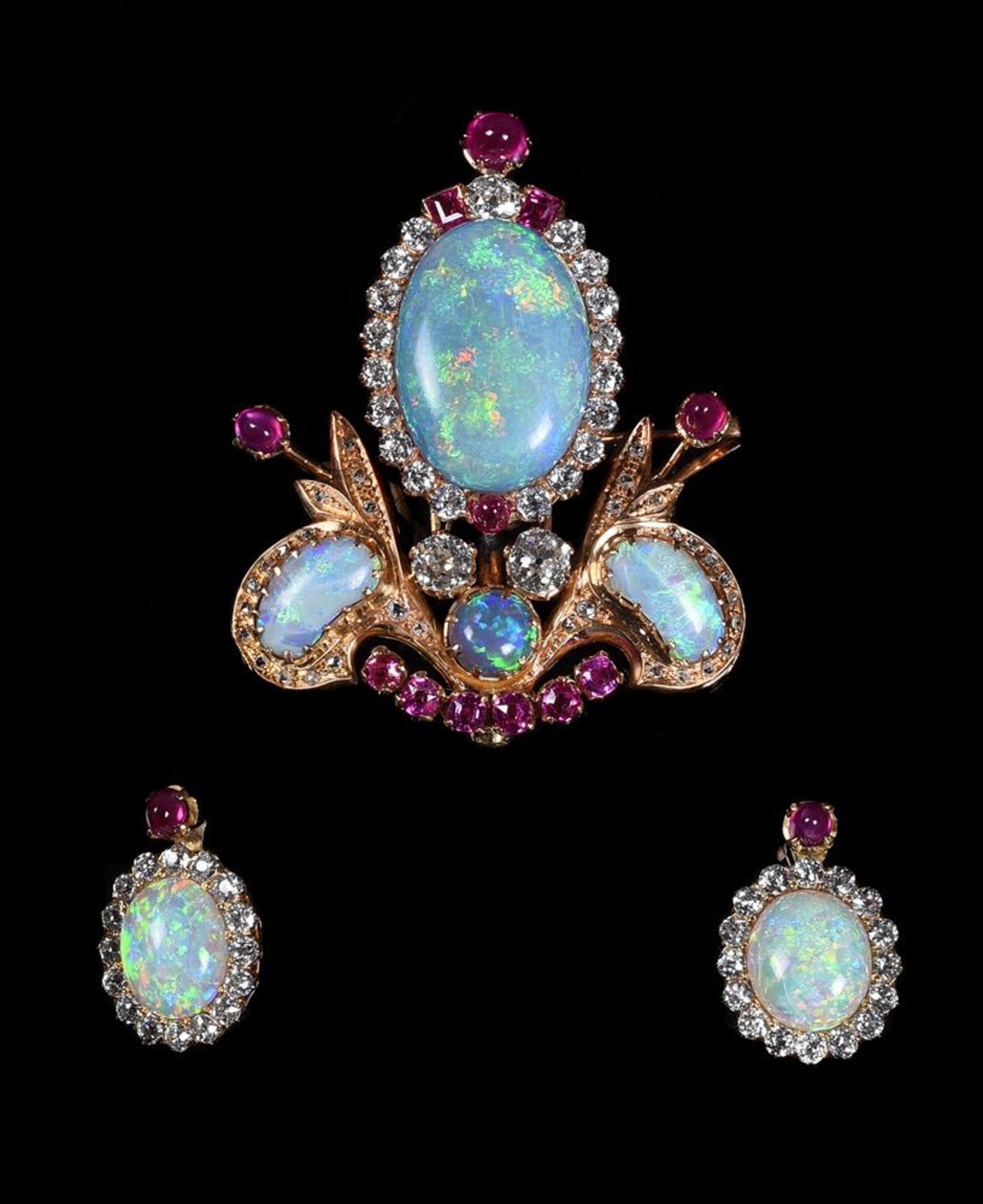 A MID 20TH CENTURY DIAMOND, OPAL, AND RUBY TIARA - Image 5 of 7