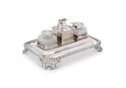 A GEORGE IV SILVER OBLONG INKSTAND