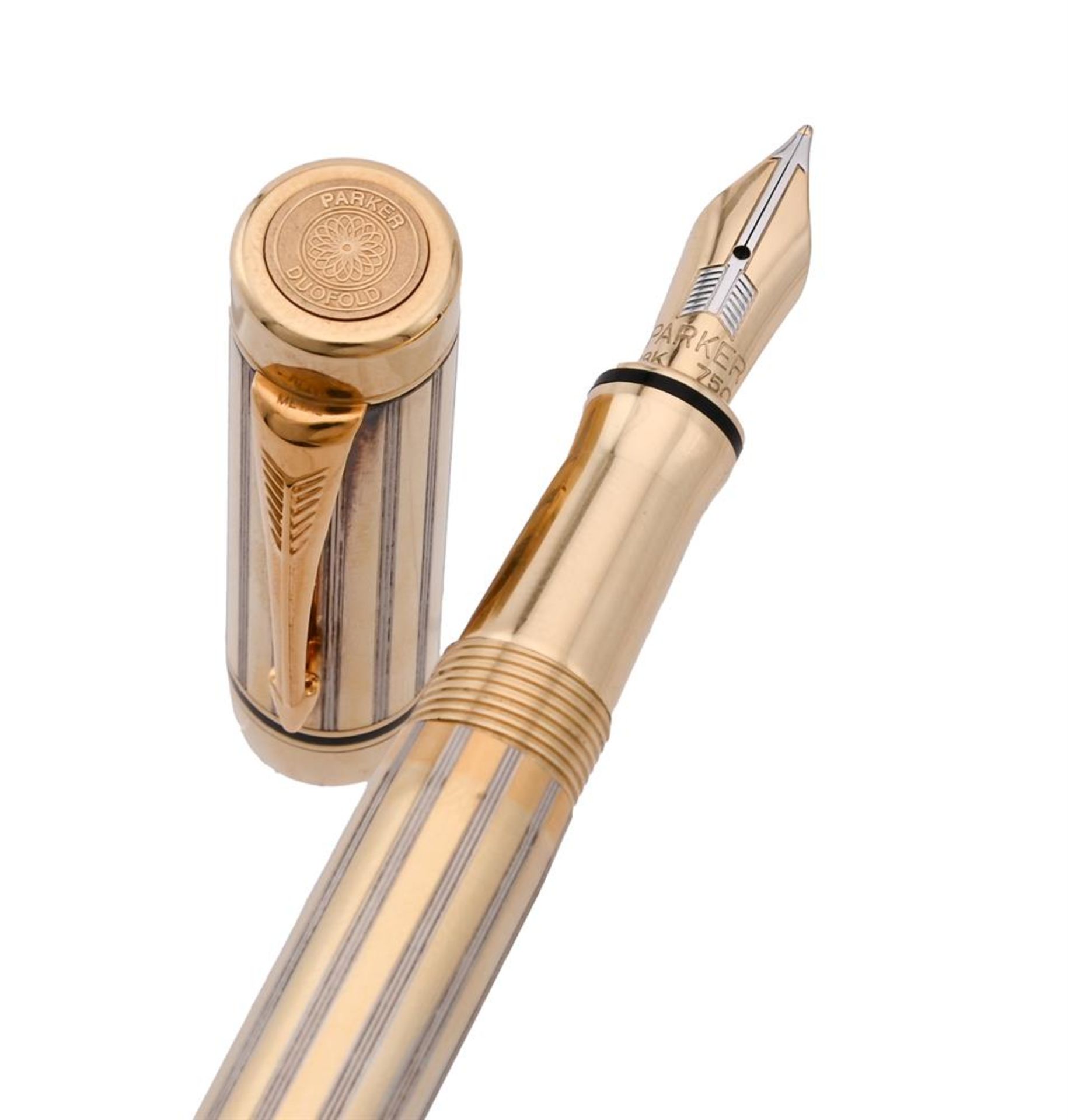 PARKER, DUOFOLD INTERNATIONAL PRESIDENTIAL, A UNIQUE 18 CARAT GOLD FOUNTAIN PEN AND BALL POINT PEN - Image 2 of 3