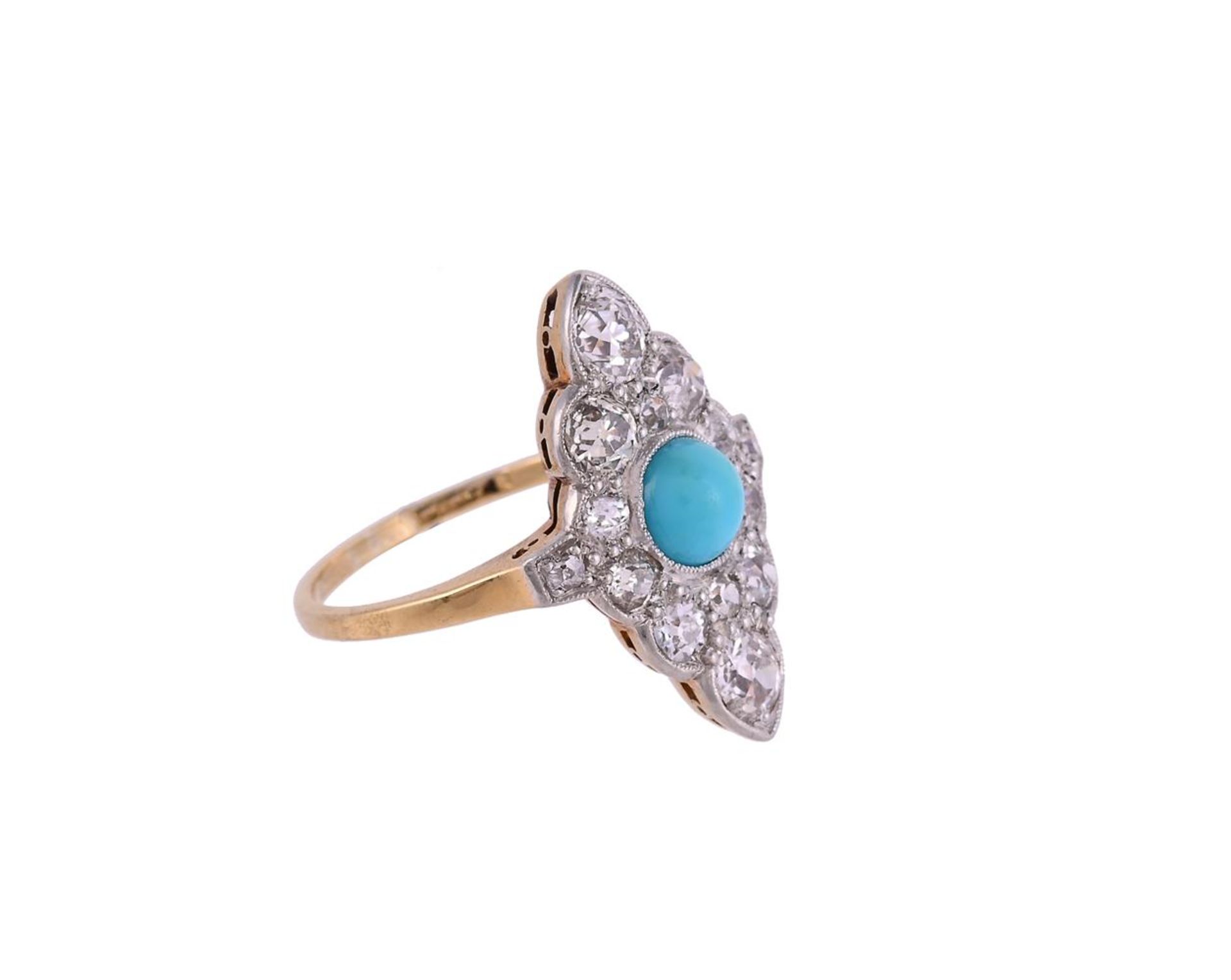 AN EARLY 20TH CENTURY DIAMOND AND TURQUOISE MARQUISE PANEL RING, CIRCA 1920 - Image 2 of 2
