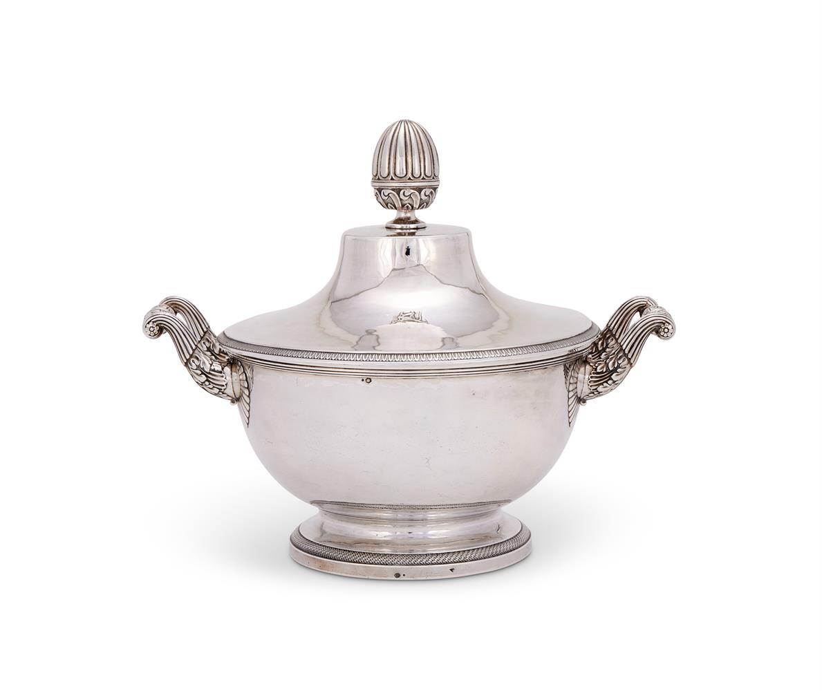 A FRENCH SILVER SOUP TUREEN AND COVER