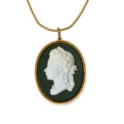 GEORGE III AND QUEEN CHARLOTTE, A PASTE AND BLOODSTONE COMMEMORATIVE PENDANT, CIRCA 1770