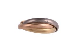 CARTIER, TRINITY, AN 18 CARAT GOLD THREE COLOUR BAND RING, LONDON 1974