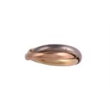 CARTIER, TRINITY, AN 18 CARAT GOLD THREE COLOUR BAND RING, LONDON 1974