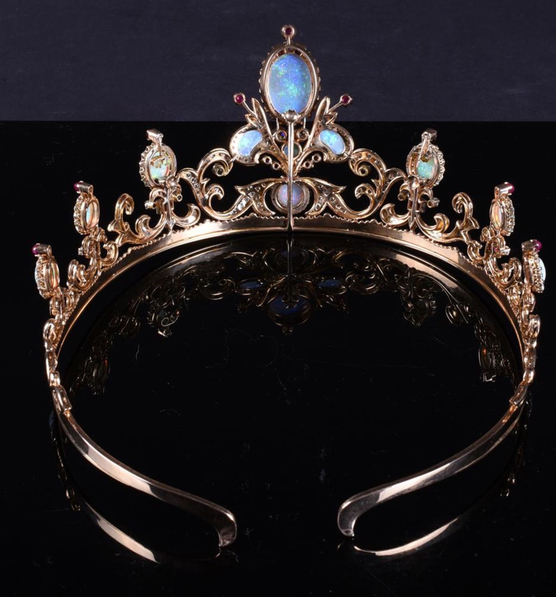 A MID 20TH CENTURY DIAMOND, OPAL, AND RUBY TIARA - Image 7 of 7