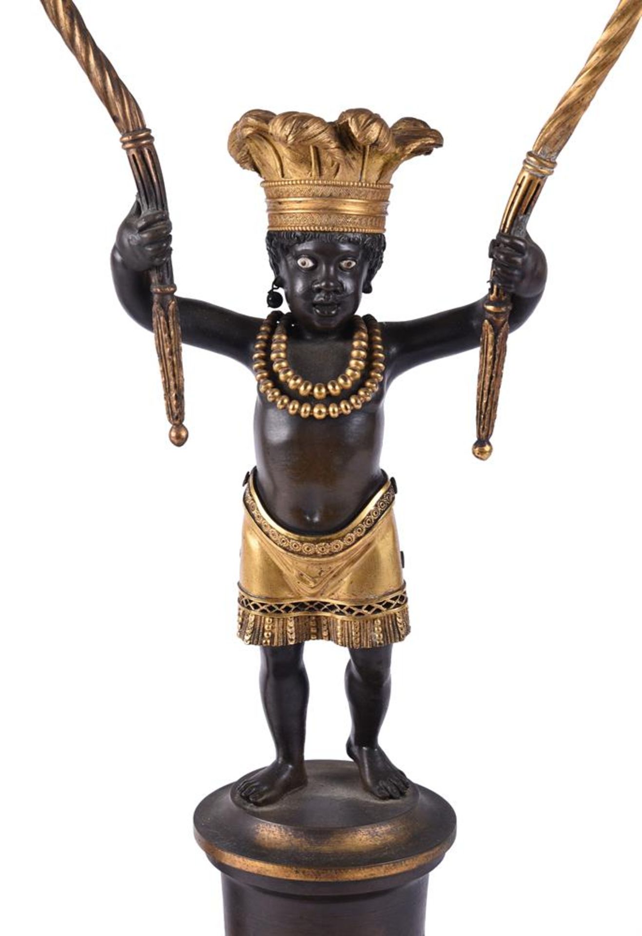 AFTER JEAN-SIMON DEVERBERIE (1764-1824), A RARE PAIR OF ORMOLU AND PATINATED BRONZE CANDELABRA - Bild 3 aus 7