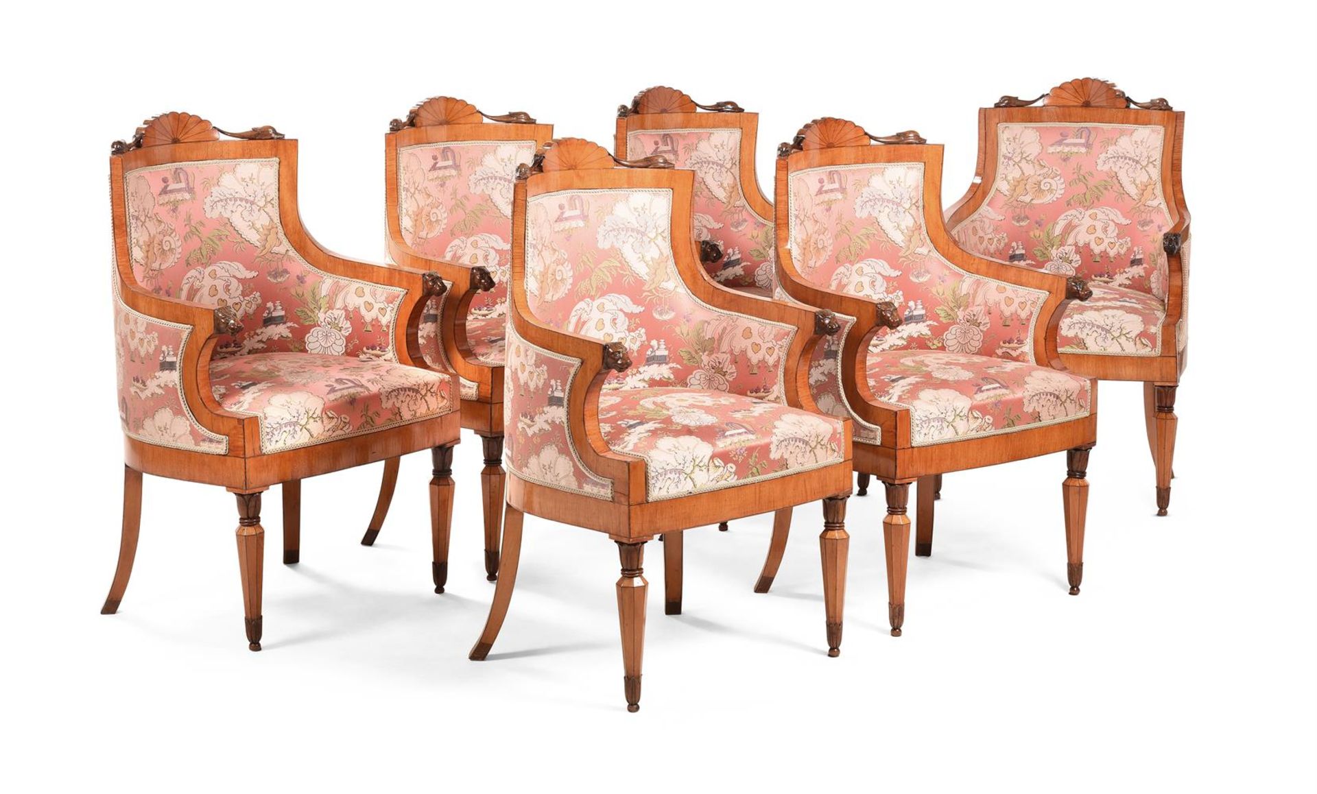 A SET OF SIX ITALIAN FRUITWOOD ARMCHAIRS, CIRCA 1827