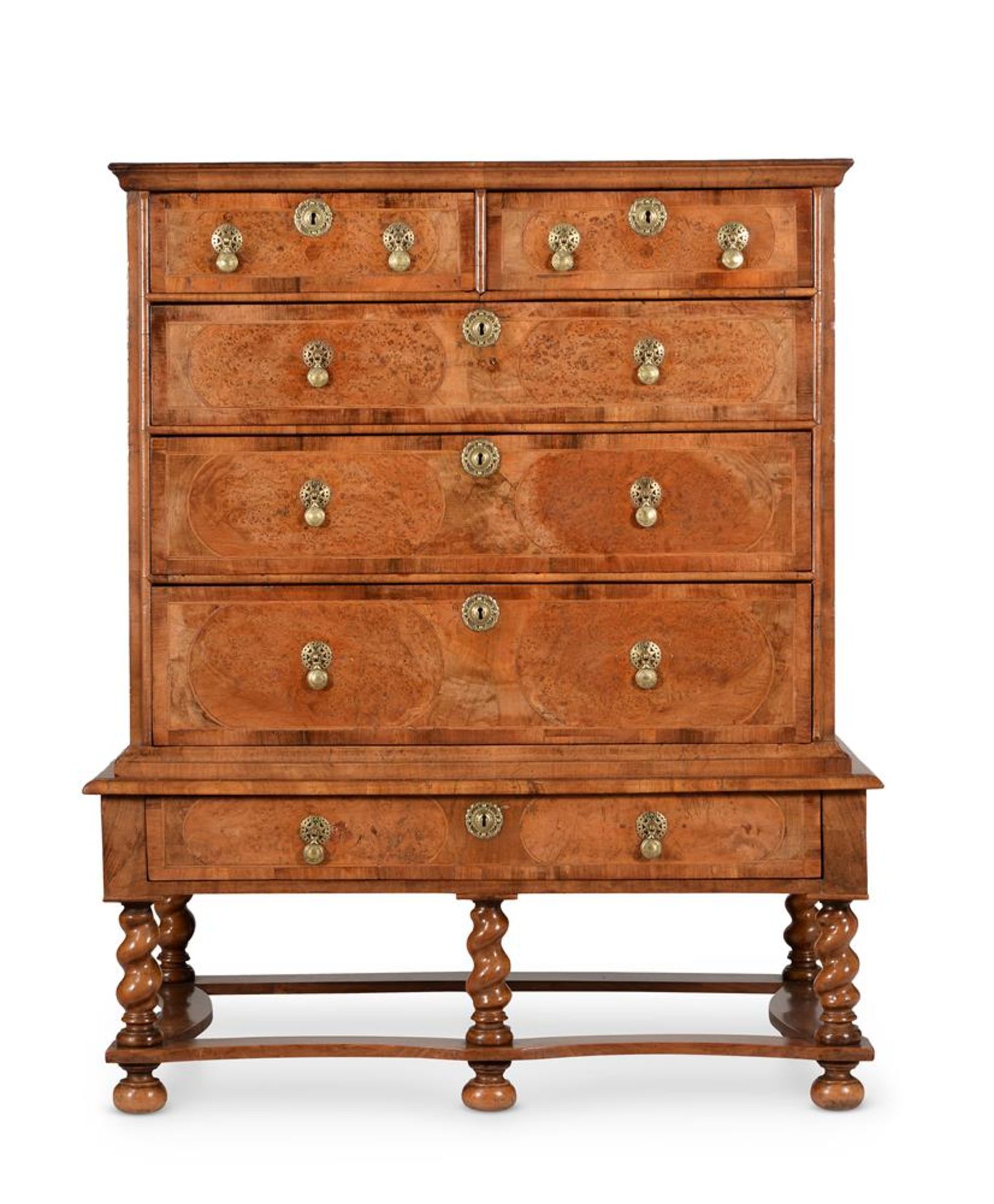 A WILLIAM & MARY BURR ELM, WALNUT AND FRUITWOOD INLAID CHEST ON STAND, CIRCA 1690 - Image 2 of 5