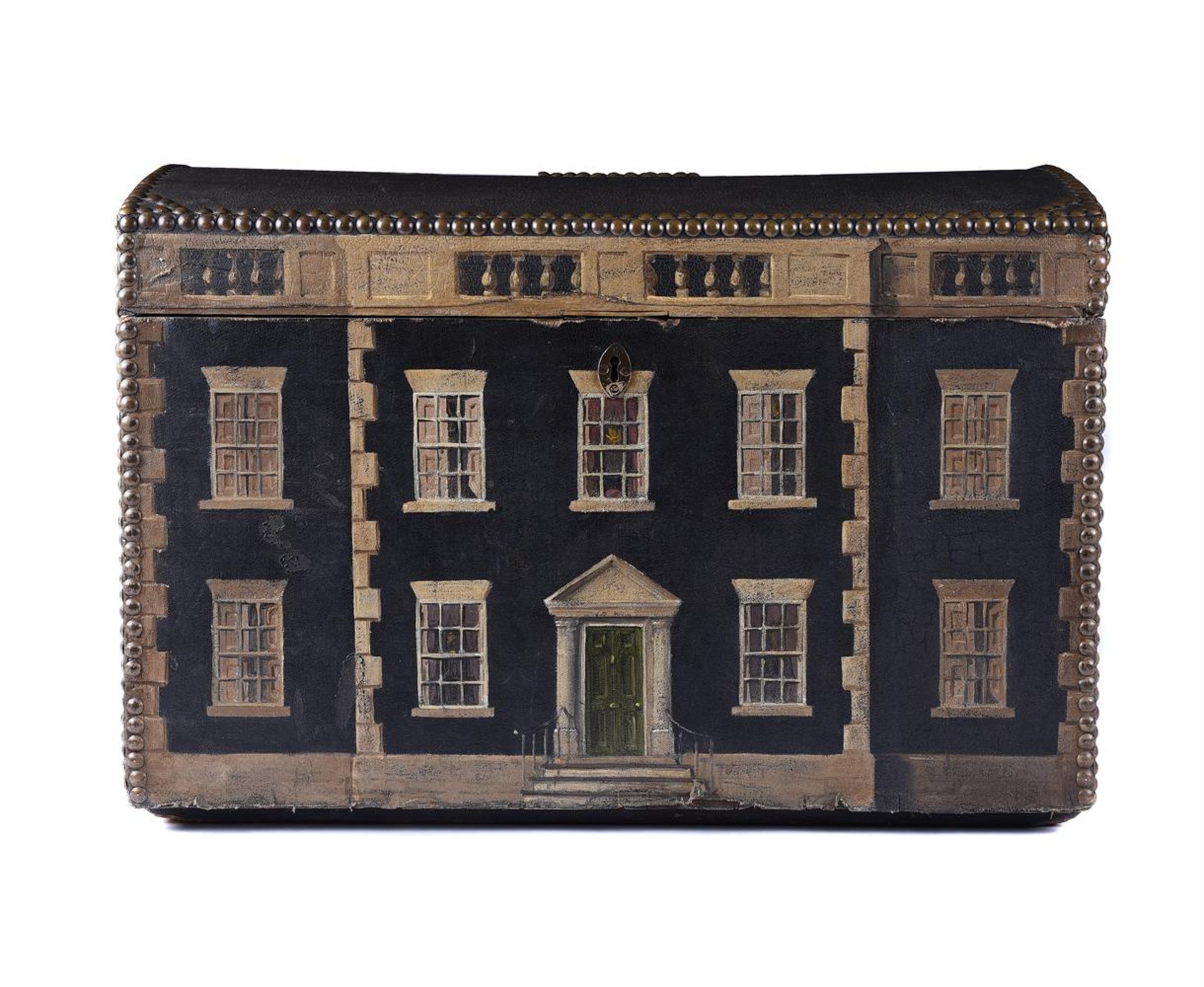 AN UNUSUAL PAINTED 'COUNTRY HOUSE' BOX OR TRUNK, LATE 18TH/EARLY 19TH CENTURY AND LATER