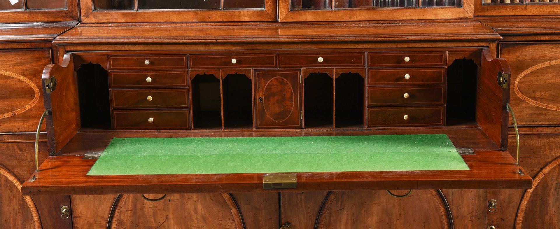 Y A GEORGE III MAHOGANY AND SATINWOOD INLAID BREAKFRONT SECRETAIRE BOOKCASE, CIRCA 1790 - Image 2 of 4