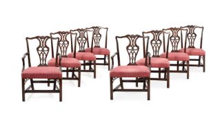 A SET OF SIX GEORGE III MAHOGANY DINING CHAIRSIN THE MANNER OF THOMAS CHIPPENDALE