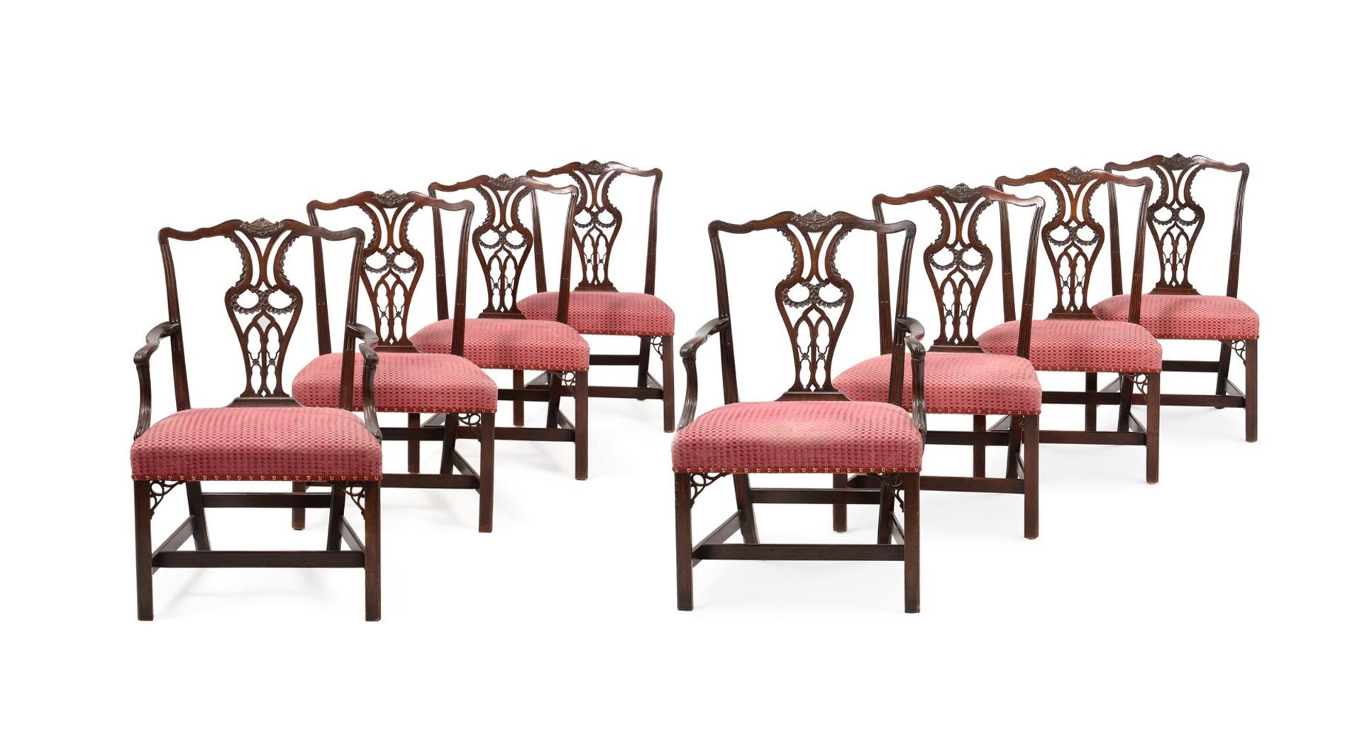 A SET OF SIX GEORGE III MAHOGANY DINING CHAIRSIN THE MANNER OF THOMAS CHIPPENDALE