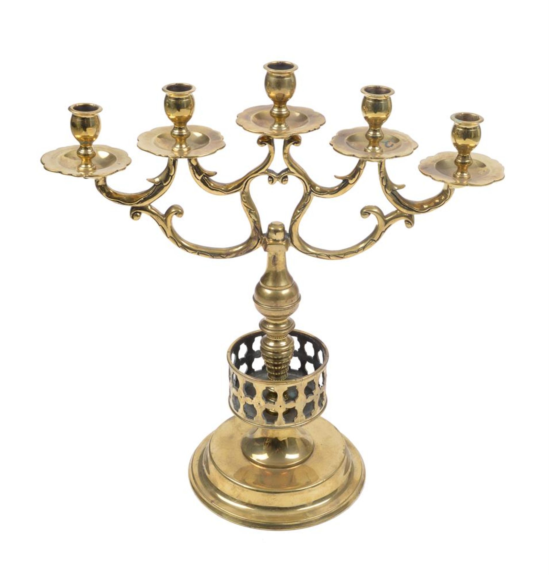 A PAIR OF BRASS FIVE LIGHT CANDELABRA, 19TH CENTURY, IN THE 17TH CENTURY MANNER - Bild 2 aus 2