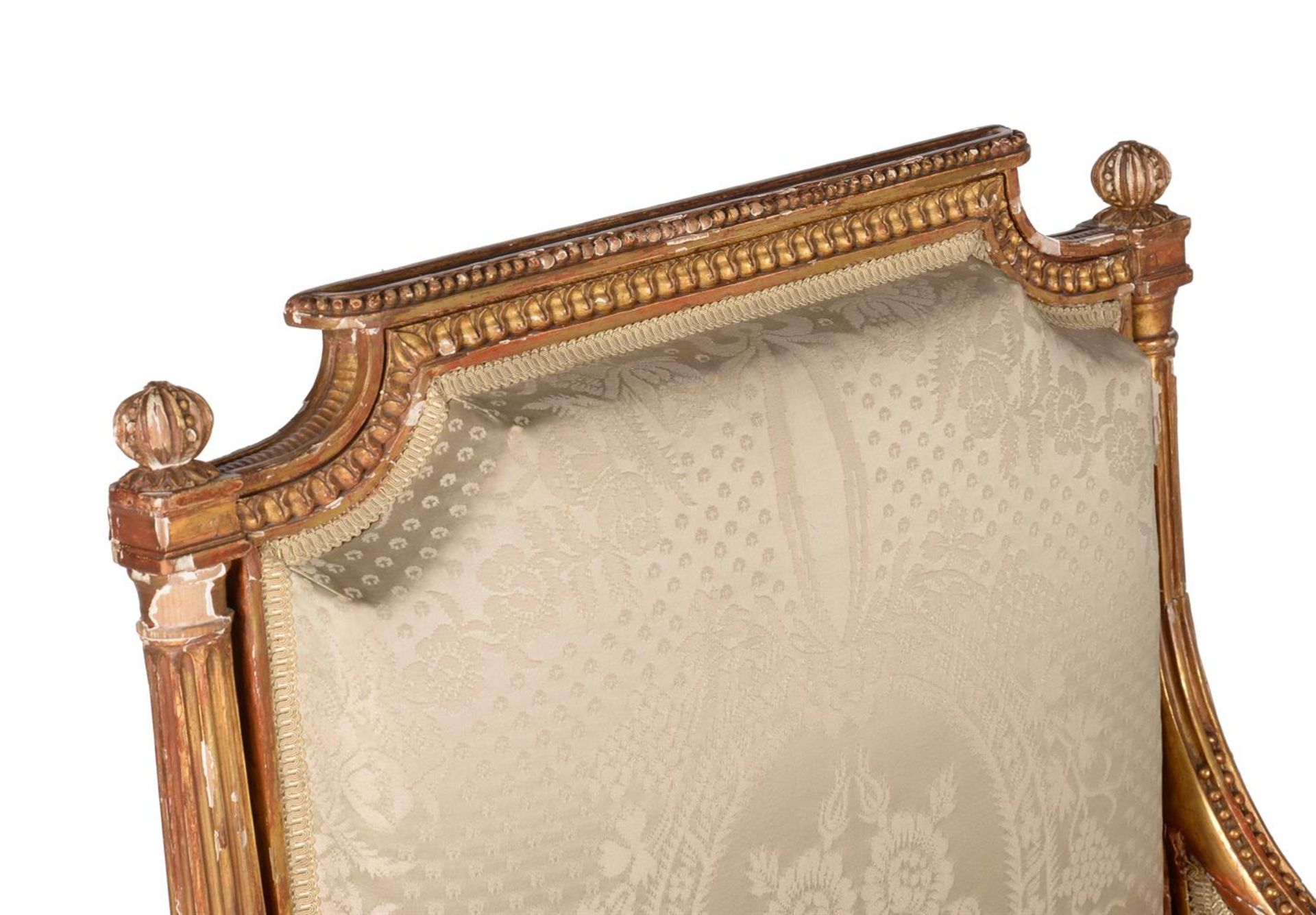 A LOUIS XVI GILTWOOD AND UPHOLSTERED BERGERE BY ADRIEN-PIERRE DUPAIN, CIRCA 1780 - Image 4 of 5