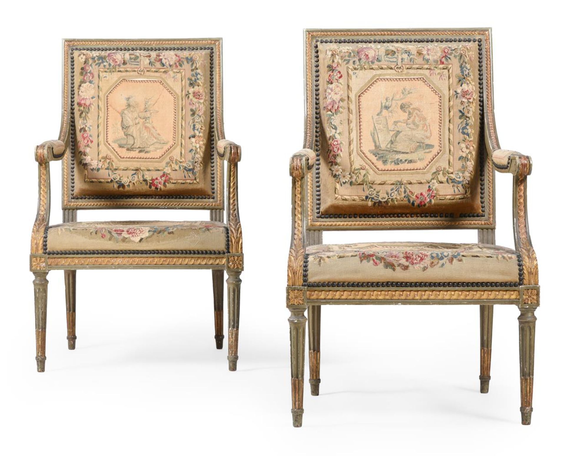 A CARVED GREEN PAINTED AND PARCEL GILT SUITE OF SEAT FURNITURE, LATE 19TH CENTURY - Bild 4 aus 10