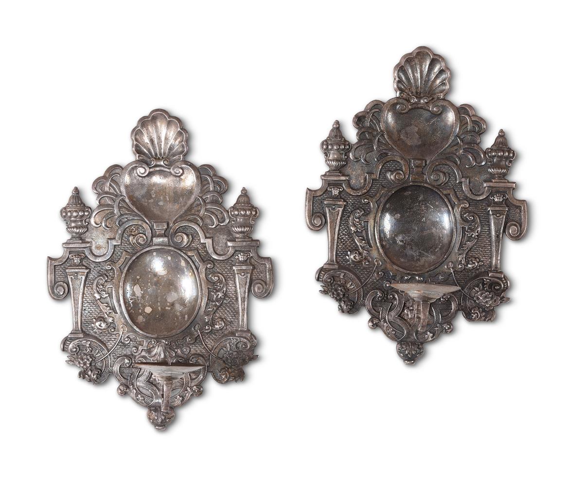 A PAIR OF POLISHED PEWTER WALL SCONCES, 19TH CENTURY, IN THE 17TH CENTURY MANNER - Image 2 of 5