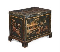 A GEORGE II GREEN LACQUER AND CHINOISERIE DECORATED CHEST, CIRCA 1750