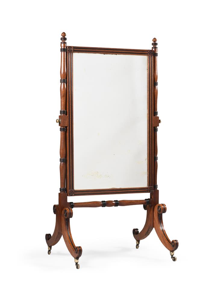 A REGENCY MAHOGANY AND EBONISED CHEVAL MIRROR, ATTRIBUTED TO GILLOWS, CIRCA 1815