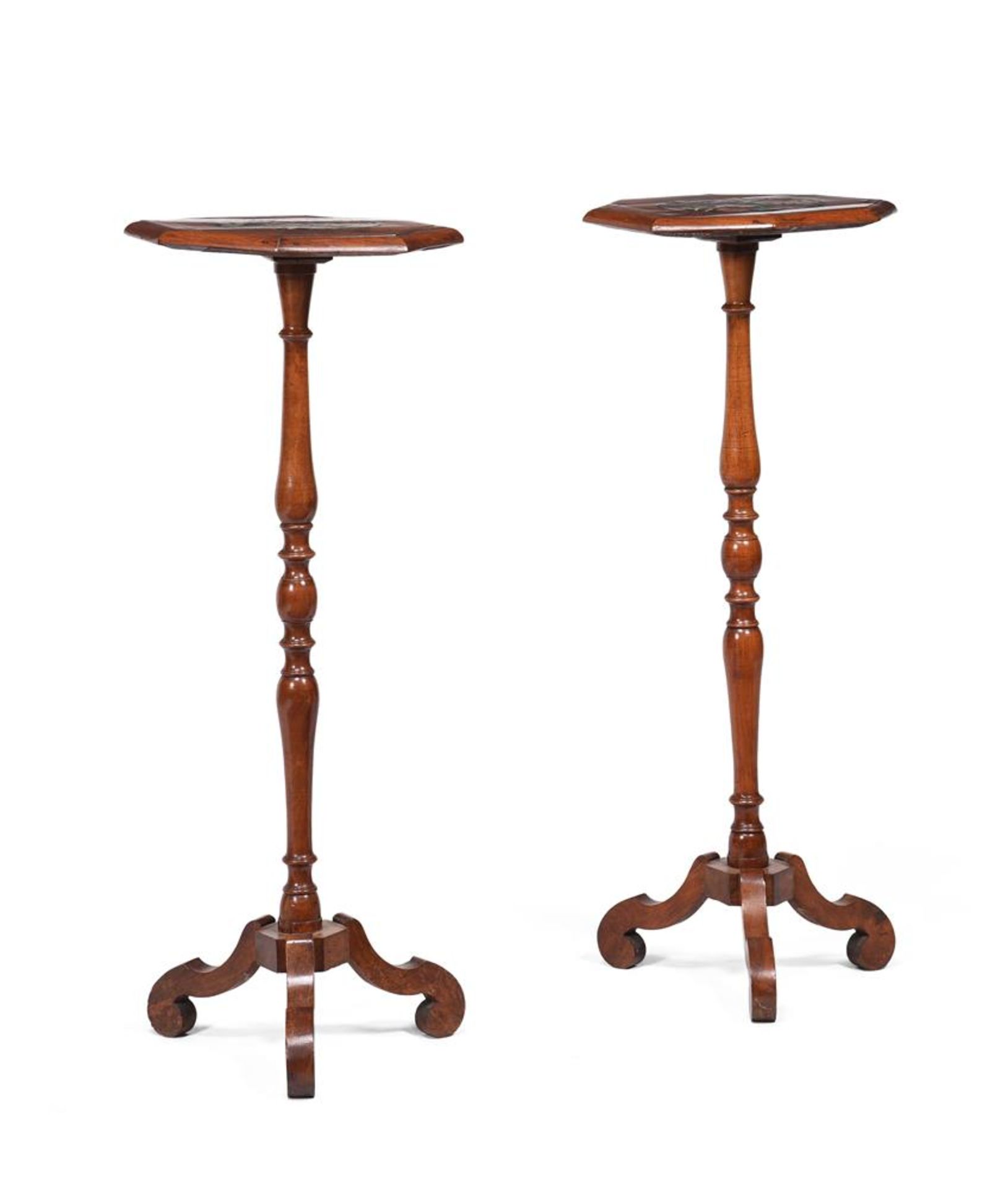 A PAIR OF WALNUT AND MARQUETRY CANDLE STANDS, 17TH CENTURY AND LATER ELEMENTS - Image 4 of 4