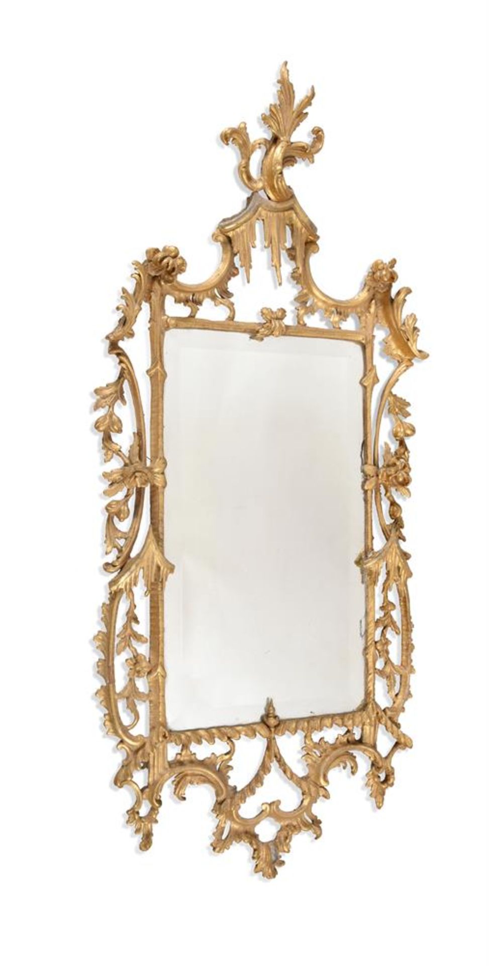 A GEORGE III CARVED GILTWOOD WALL MIRROR, SECOND HALF 18TH CENTURY