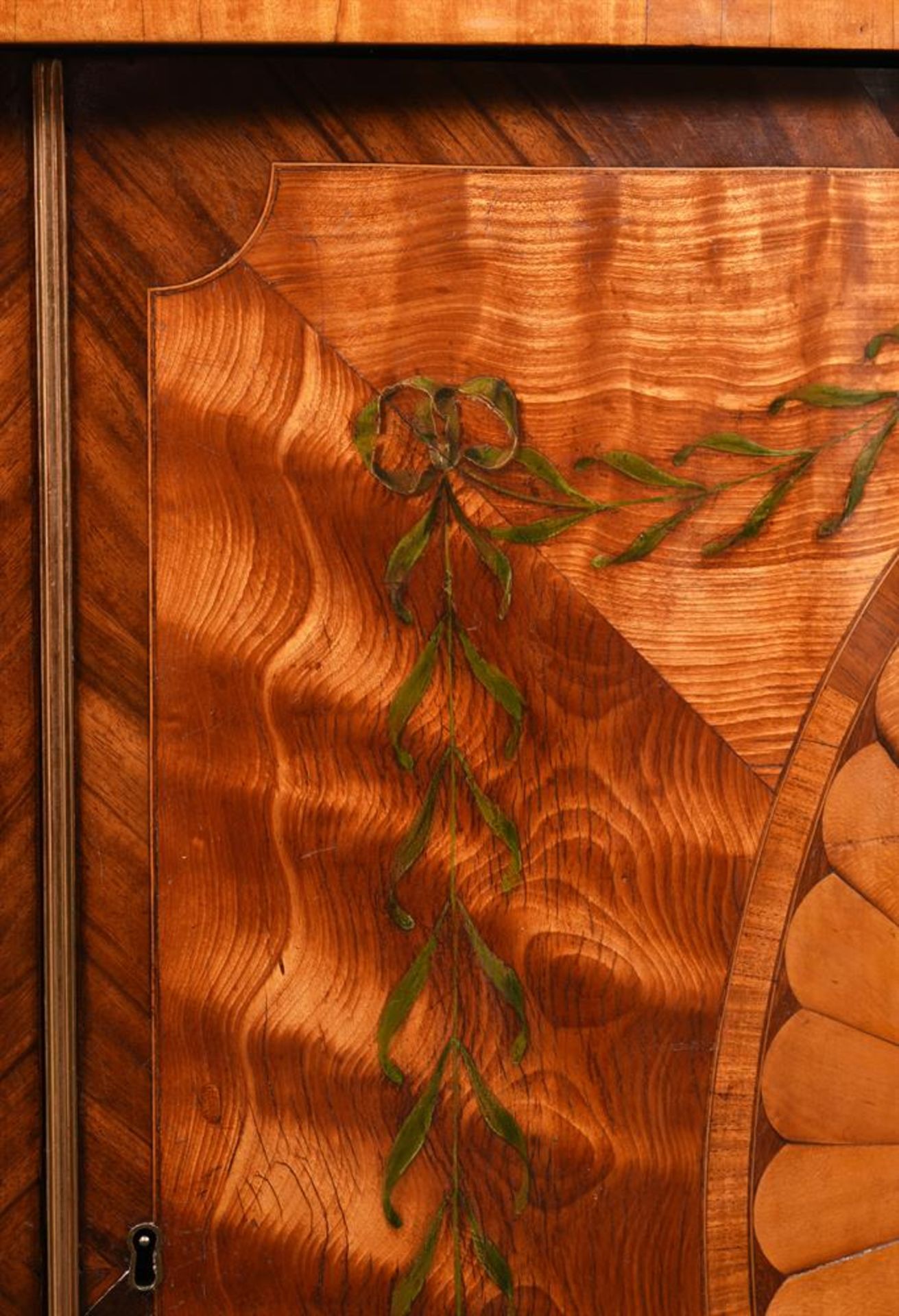 Y A GEORGE III SATINWOOD, MARQUETRY AND PAINTED SERPENTINE FRONTED COMMODE, CIRCA 1780 - Image 9 of 12