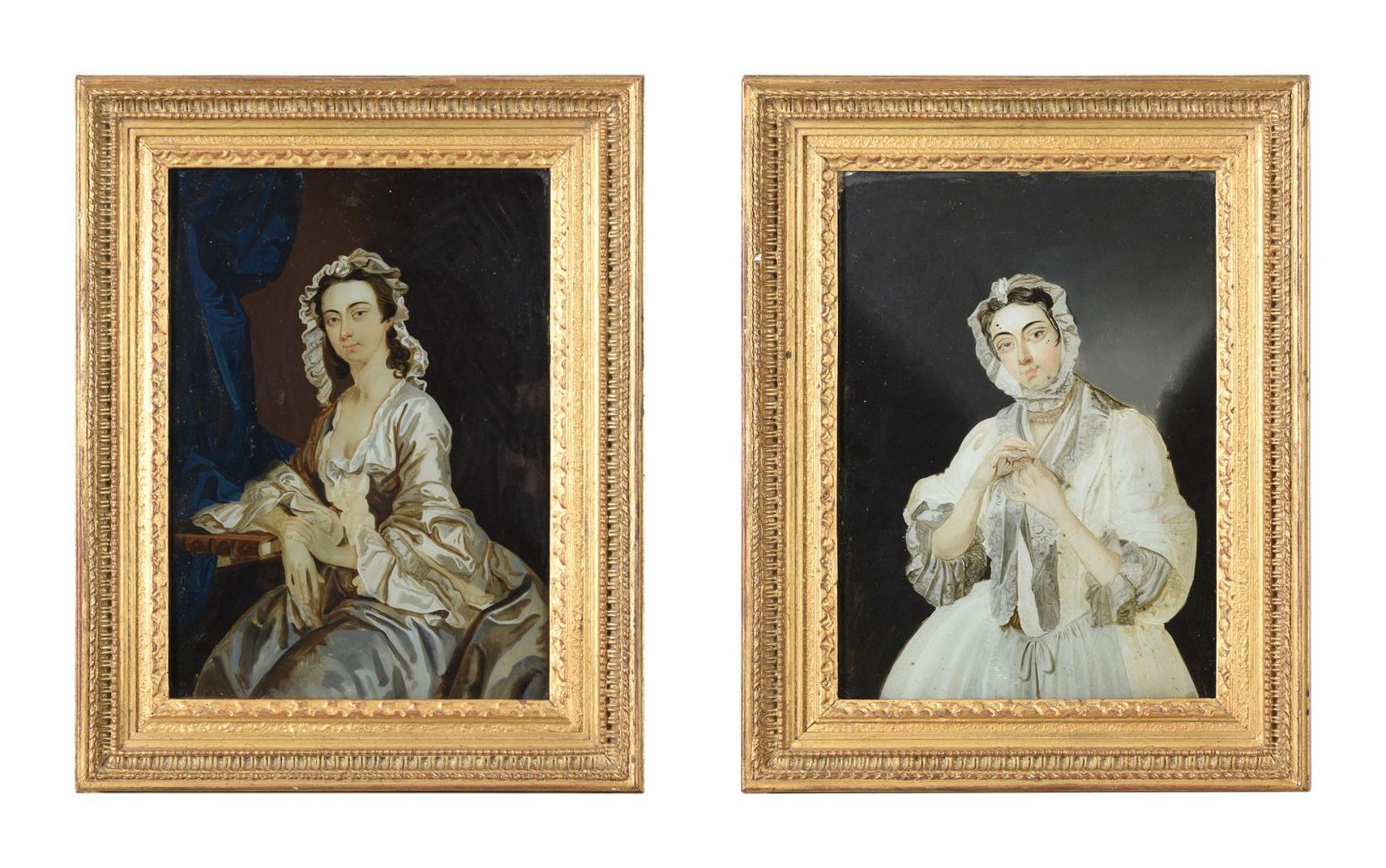 A PAIR OF CHINESE EXPORT REVERSE GLASS PAINTED PORTRAITS, 18TH/19TH CENTURY