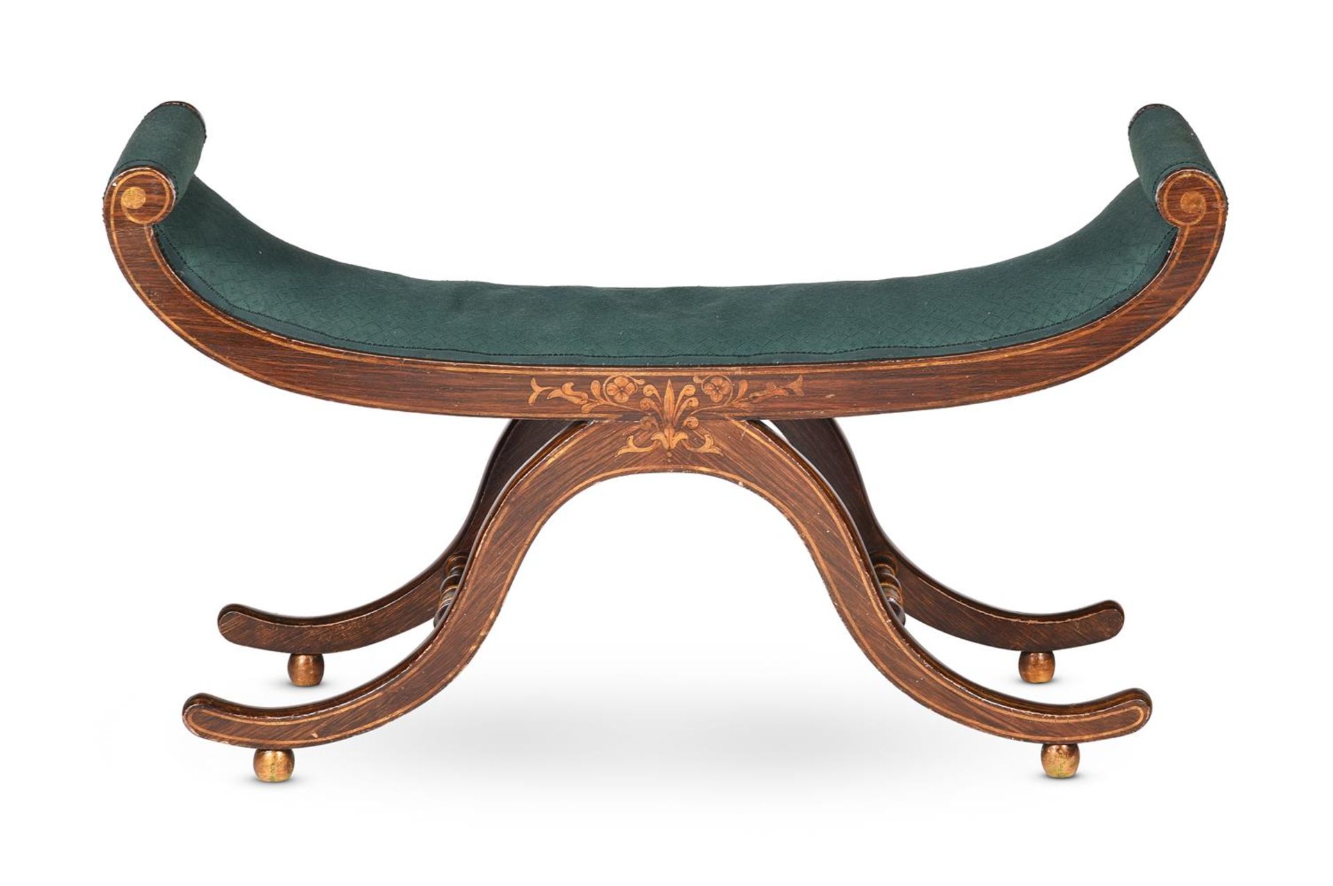 A REGENCY SIMULATED ROSEWOOD AND PARCEL GILT X FRAME STOOL OR WINDOW SEAT, EARLY 19TH CENTURY - Bild 2 aus 4
