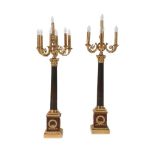 A PAIR OF FRENCH ORMOLU, BRONZE AND ROUGE GRIOTTE MARBLE SEVEN LIGHT CANDELABRA, 19TH CENTURY