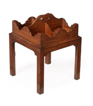 A GEORGE III MAHOGANY BOTTLE TRAY ON STAND, LAST QUARTER 18TH CENTURY