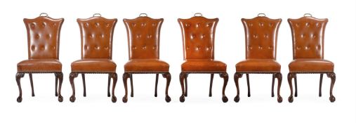 A SET OF SIX MAHOGANY AND GILT METAL MOUNTED DINING CHAIRS, IN MID 18TH CENTURY STYLE