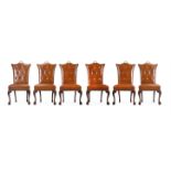 A SET OF SIX MAHOGANY AND GILT METAL MOUNTED DINING CHAIRS, IN MID 18TH CENTURY STYLE