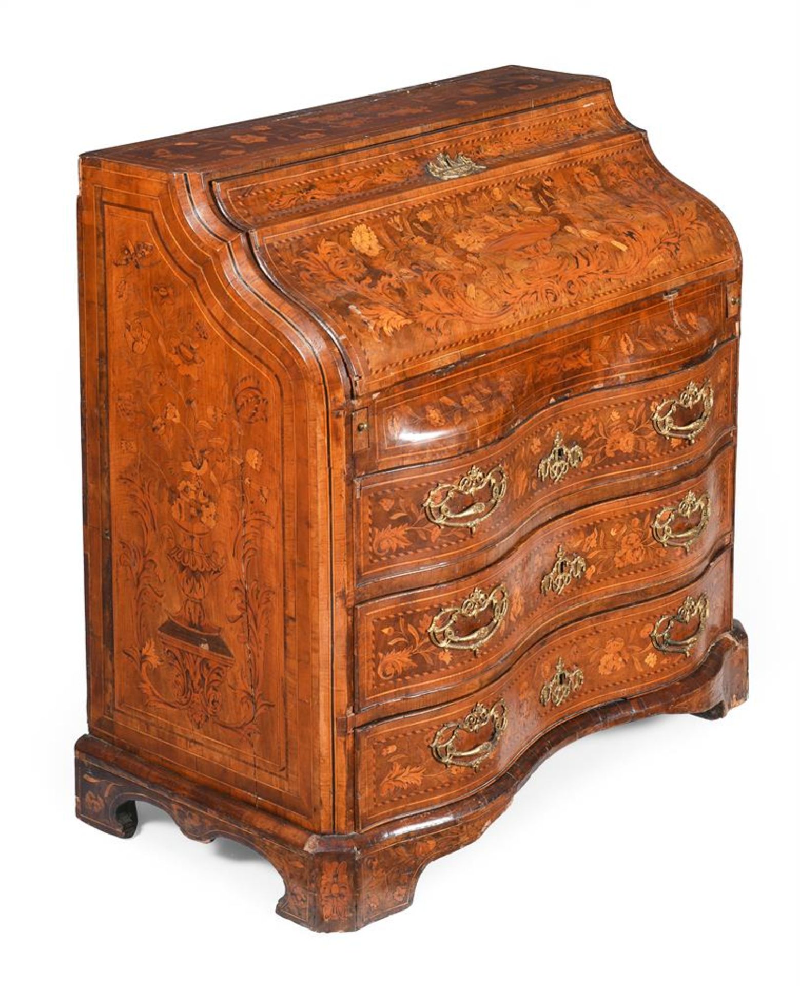 A DUTCH WALNUT AND SPECIMEN MARQUETRY SERPENTINE FRONTED BUREAU, LATE 18TH CENTURY - Image 2 of 6