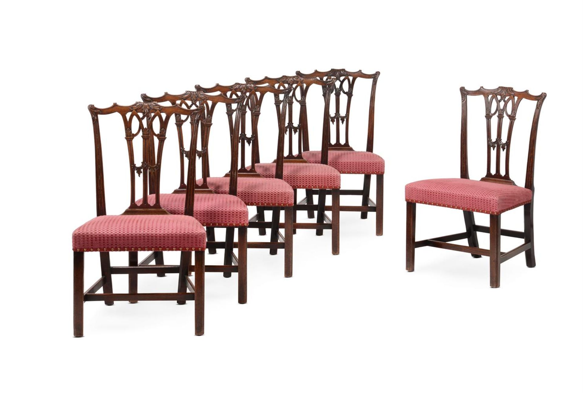 A SET OF SIX GEORGE III MAHOGANY DINING CHAIRS, IN THE MANNER OF THOMAS CHIPPENDALE, CIRCA 1765