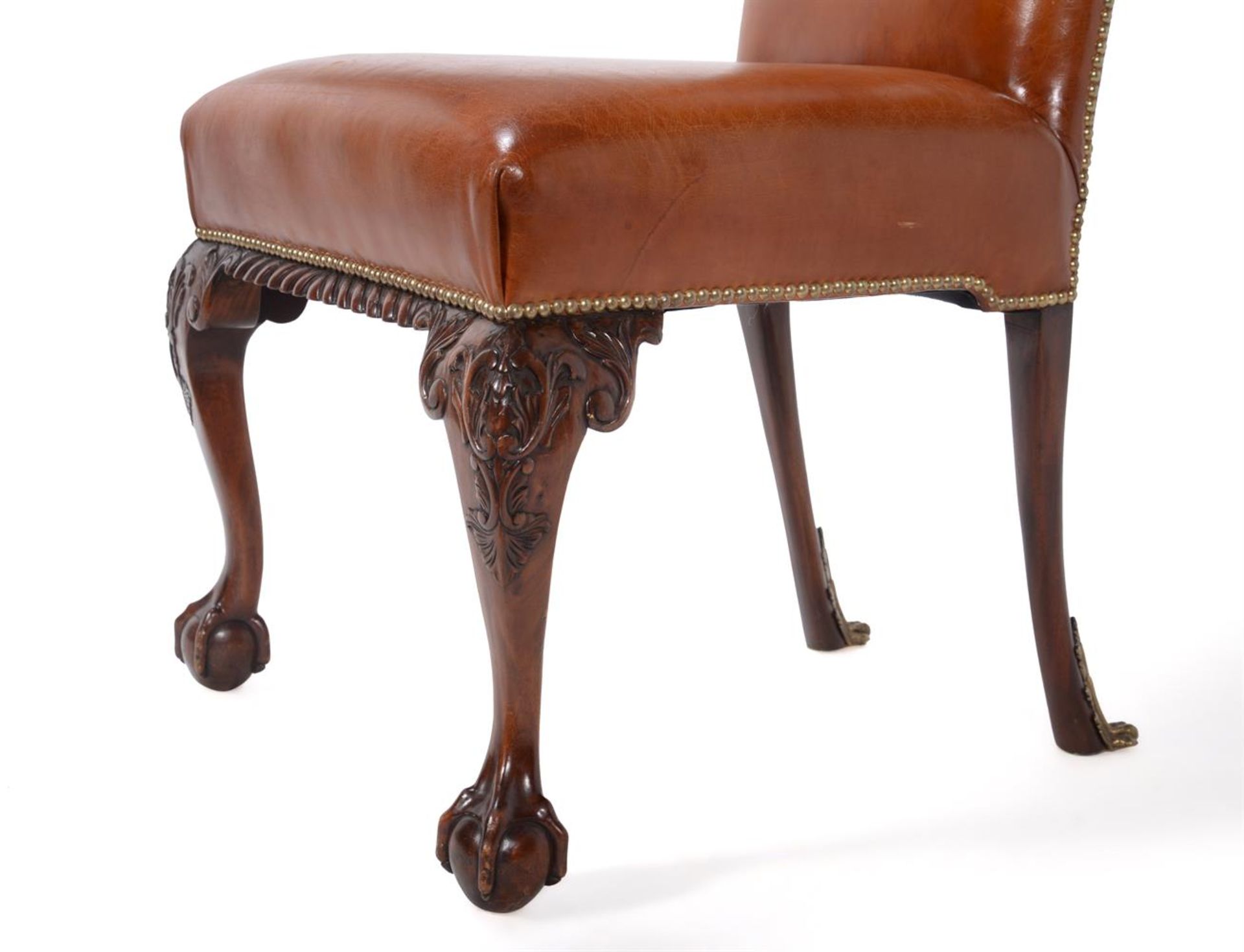 A SET OF SIX MAHOGANY AND GILT METAL MOUNTED DINING CHAIRS, IN MID 18TH CENTURY STYLE - Image 3 of 5