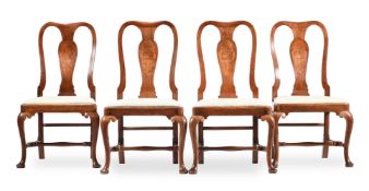 A SET OF FOUR GEORGE II WALNUT AND MARQUETRY DINING CHAIRS, CIRCA 1730