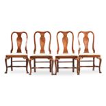 A SET OF FOUR GEORGE II WALNUT AND MARQUETRY DINING CHAIRS, CIRCA 1730
