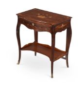 A GEORGE III MAHOGANY AND MARQUETRY WRITING OR SIDE TABLE, THIRD QUARTER 18TH CENTURY