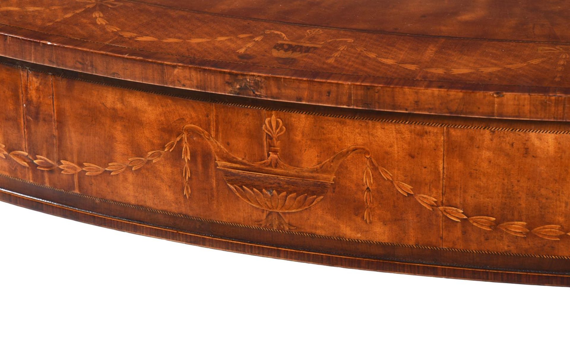A PAIR OF SATINWOOD AND SPECIMEN MARQUETRY SEMI ELLIPTICAL SIDE TABLES, IN GEORGE III STYLE - Image 4 of 4