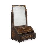 A QUEEN ANNE BLACK AND GILT JAPANNED DRESSING MIRROR, CIRCA 1710