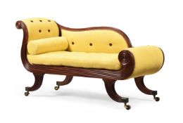 A REGENCY MAHOGANY AND BUTTON UPHOLSTERED DAY BED, CIRCA 1815