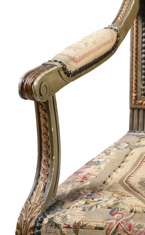 A CARVED GREEN PAINTED AND PARCEL GILT SUITE OF SEAT FURNITURE, LATE 19TH CENTURY - Image 5 of 10