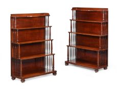 A PAIR OF REGENCY MAHOGANY WATERFALL BOOKCASES, IN THE MANNER OF GILLOWS, CIRCA 1820