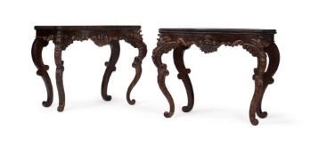 Y A PAIR OF PORTUGUESE CARVED ROSEWOOD FOLDING CARD TABLES, 19TH CENTURY