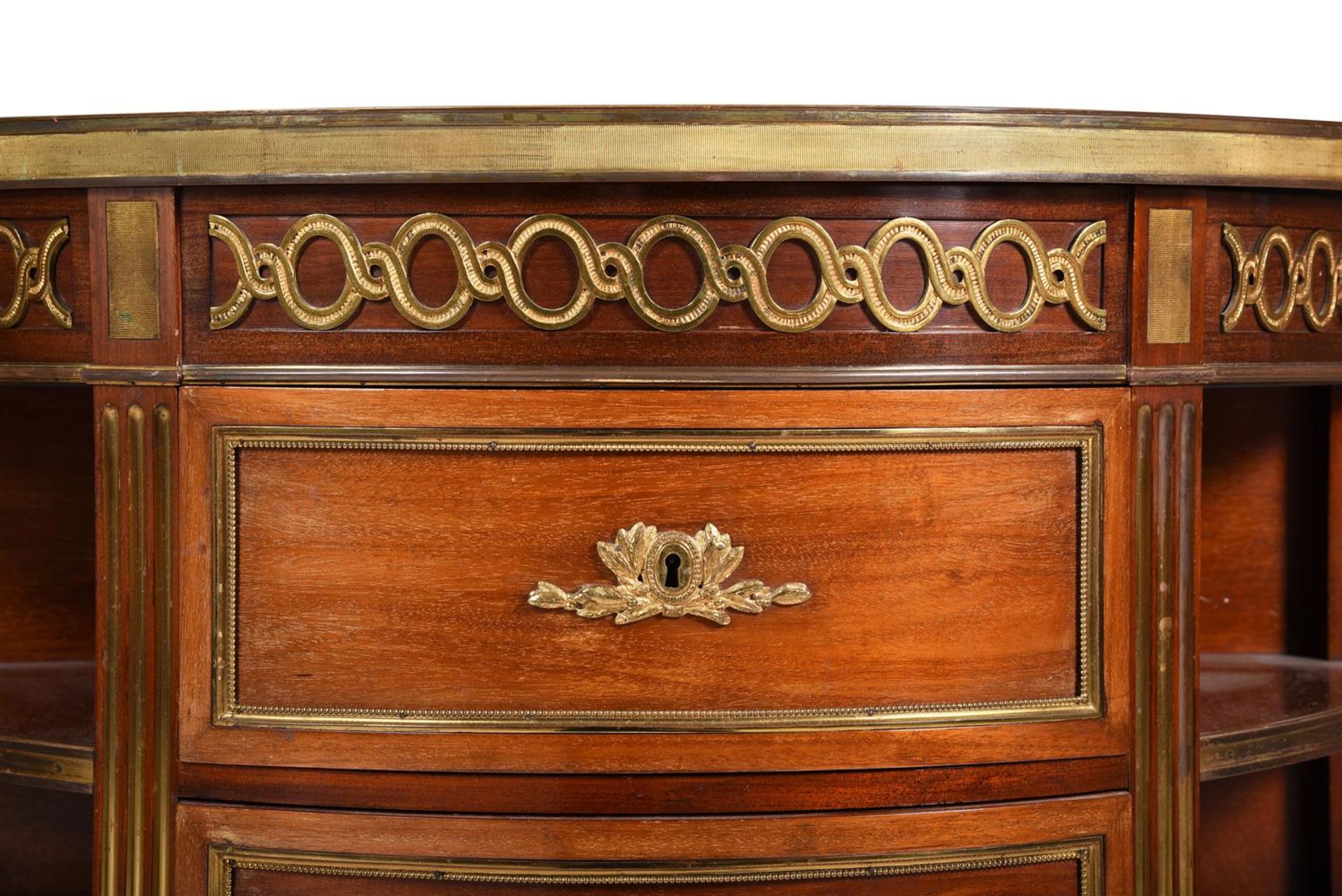 A PAIR OF MAHOGANY AND GILT METAL MOUNTED SEMI ELLIPTICAL COMMODES, IN LOUIS XVI STYLE - Image 4 of 6