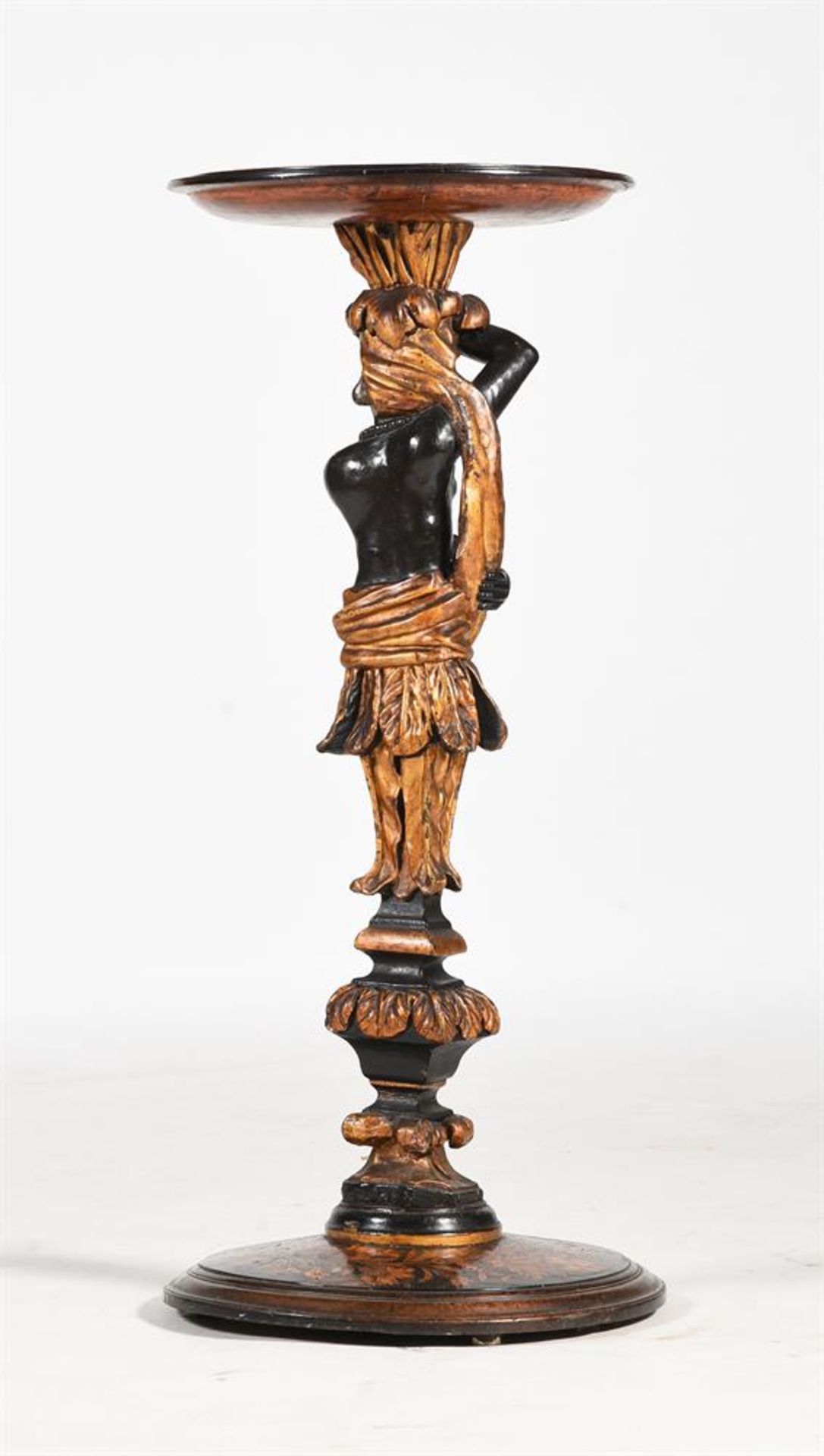 A CONTINENTAL GILTWOOD, EBONISED AND MARQUETRY 'BLACKAMOOR' MARBLE TOP STAND, LATE 17TH/18TH CENTURY - Image 5 of 5