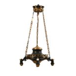 A FRENCH PATINATED AND GILT BRONZE THREE LIGHT CHANDELIER,19TH/EARLY 20TH CENTURY