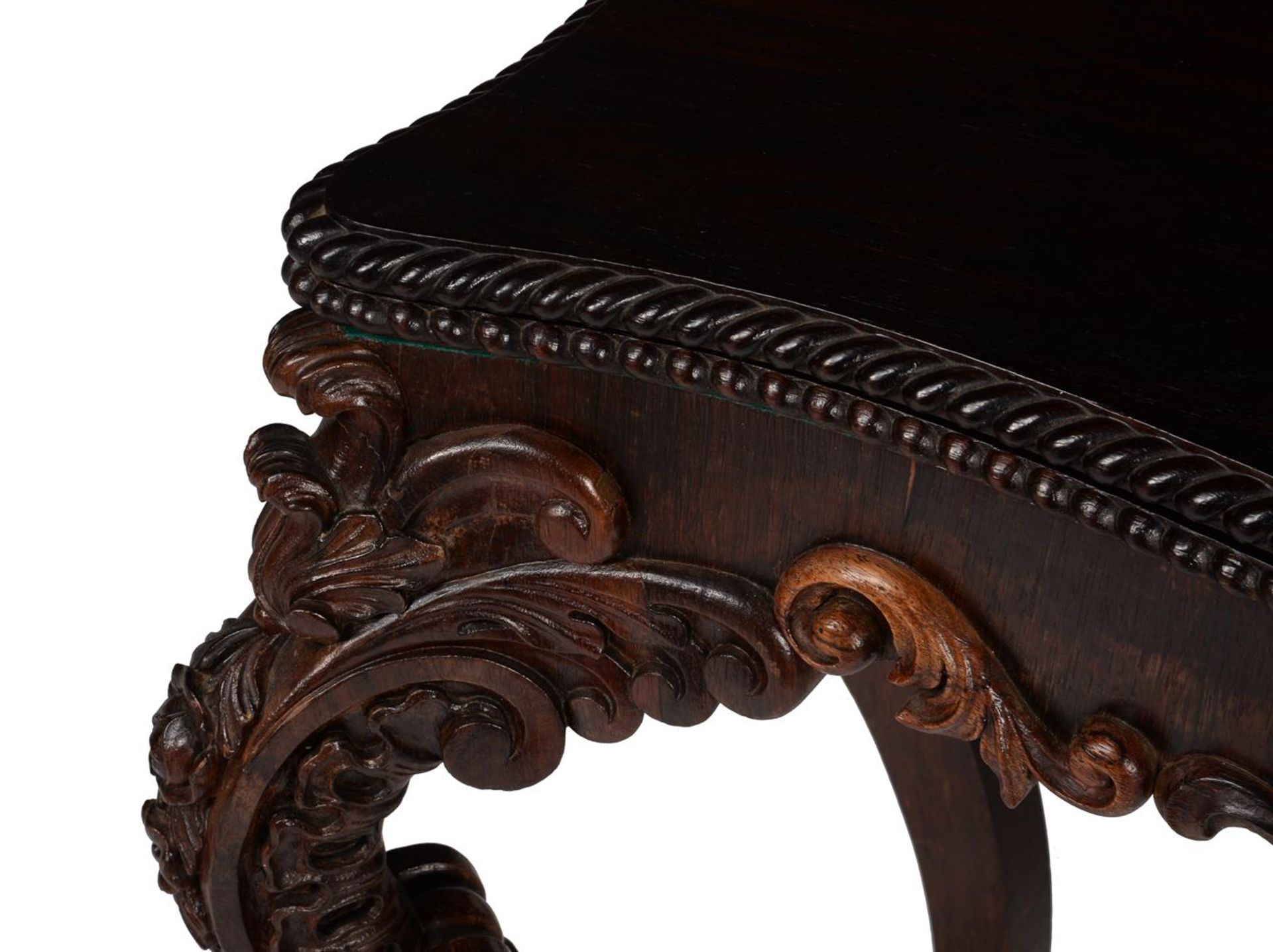 Y A PAIR OF PORTUGUESE CARVED ROSEWOOD FOLDING CARD TABLES, 19TH CENTURY - Bild 6 aus 8