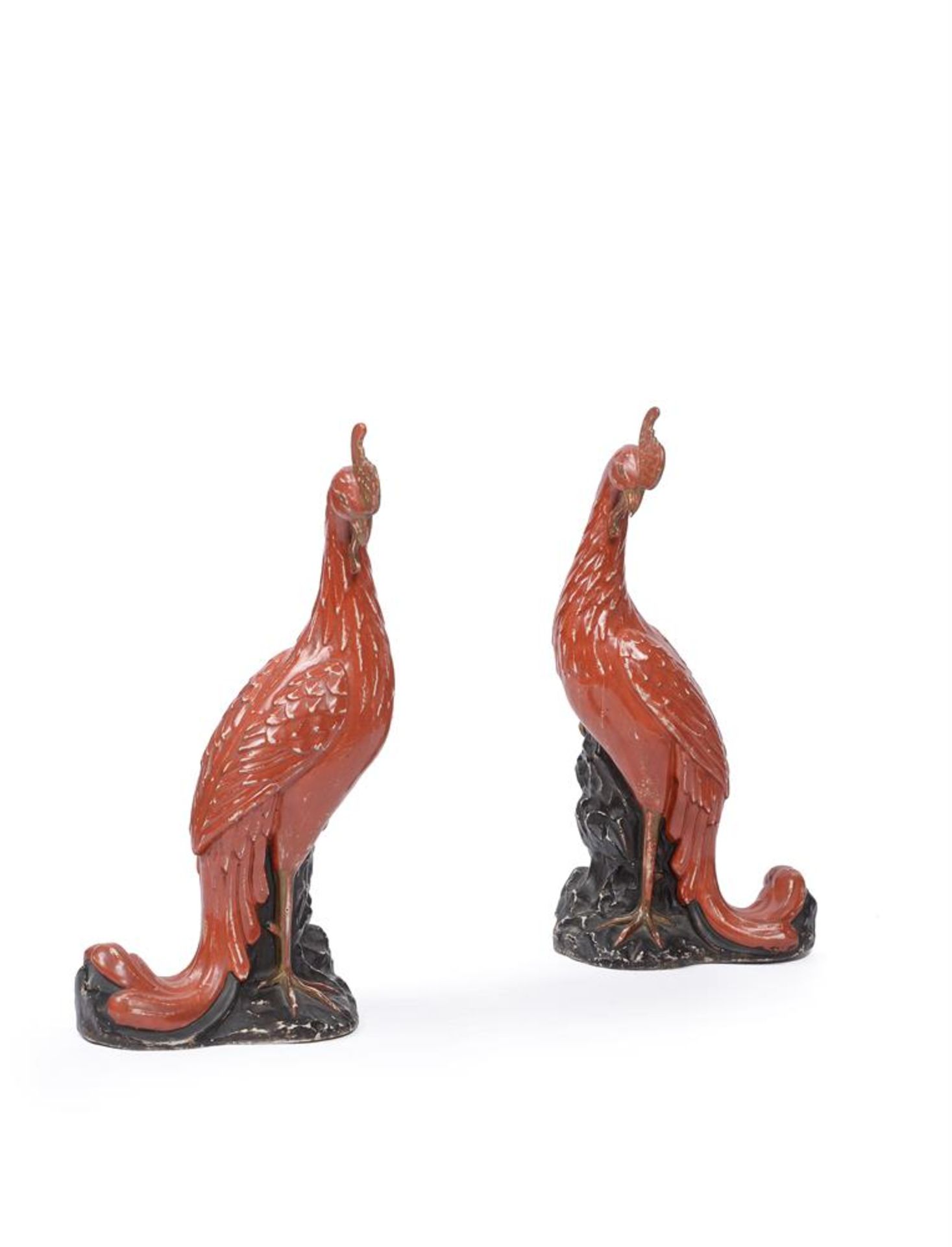 A PAIR OF CHINESE EXPORT ENAMELLED AND GILT DECORATED PHOENIX, LATE QING DYNASTY